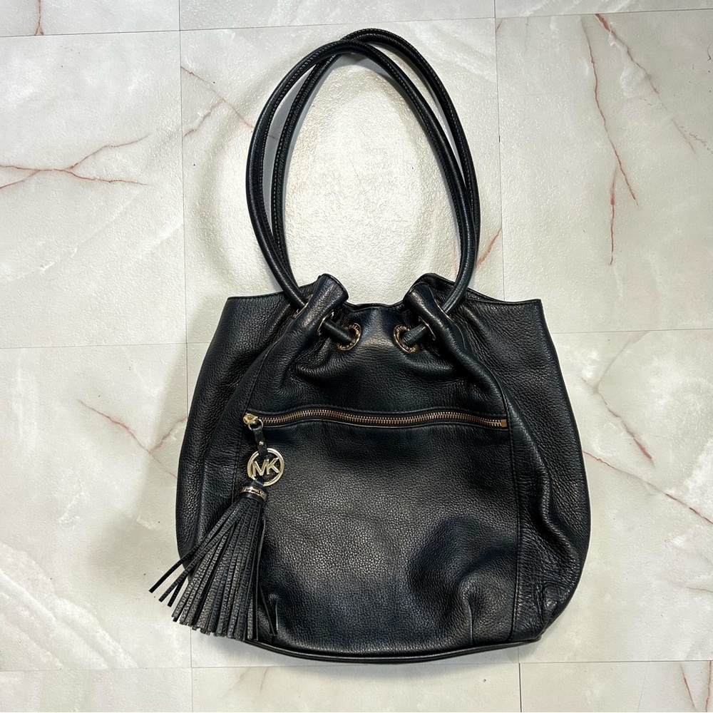 Michael Kors Black Leather Tote Bag Handbag Purse